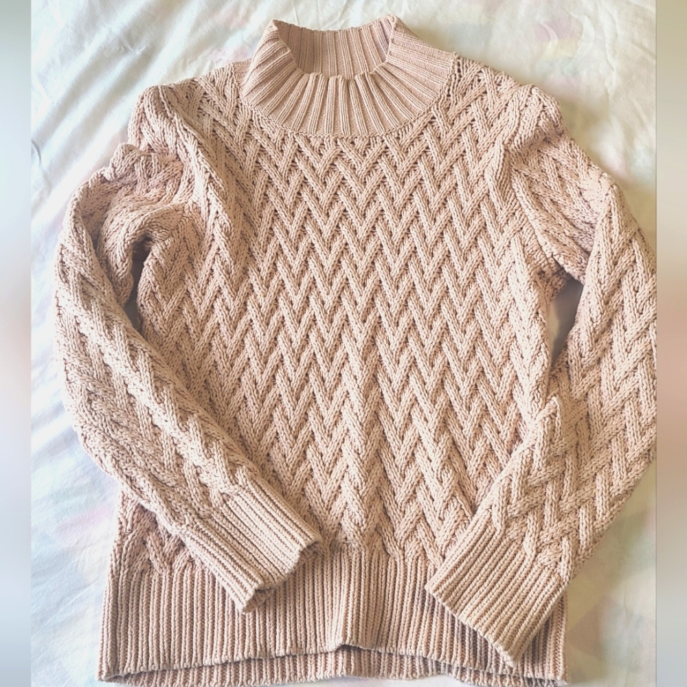 Vince Camuto Blush Pink Cable Knit Turtleneck Sweater